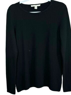 Belford Black 100% Cashmere Button Long Sleeve Crewneck Knit Sweater Size Large